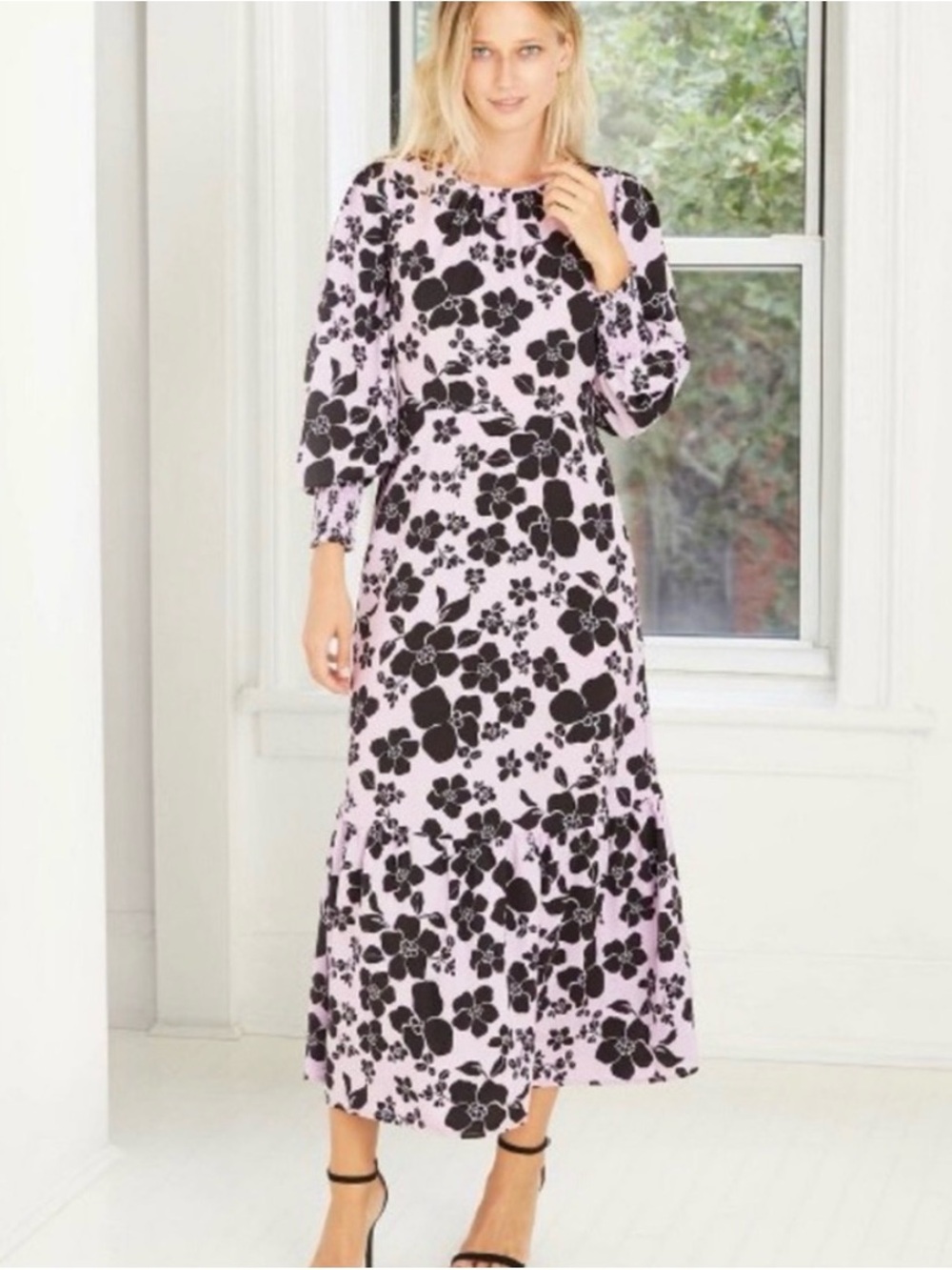Who What Wear Lilac Maxi Dress with Black Floral Print